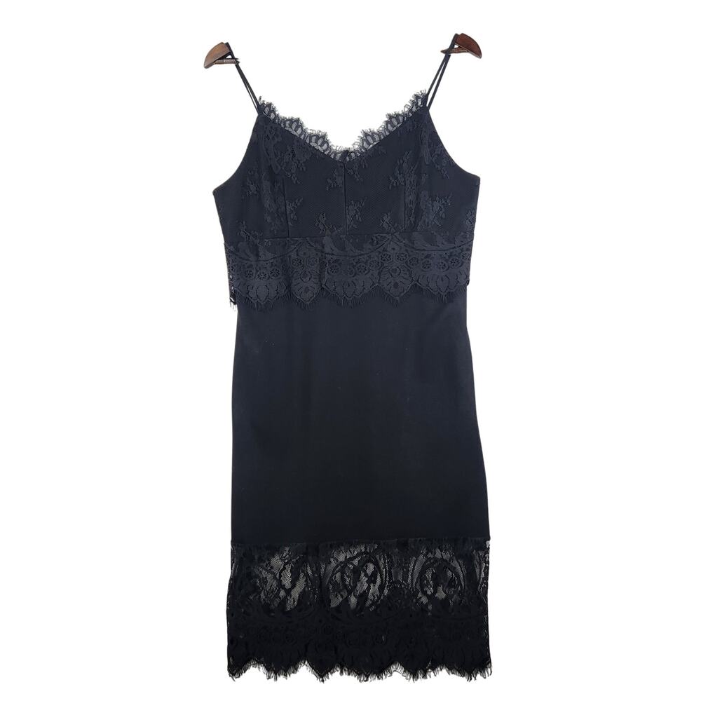 Socialite Black Spaghetti Strap Lace Empire Waist Dress Size L Lined EUC